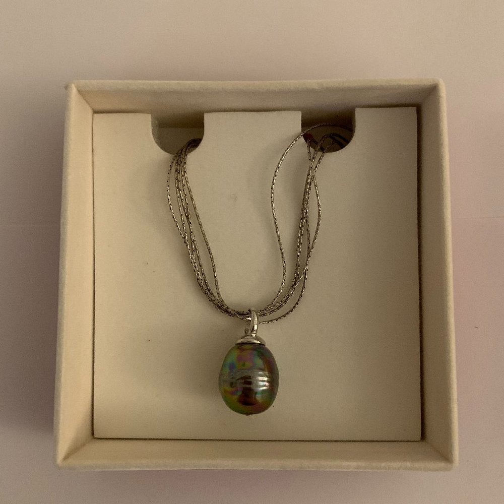 NWT Majorica Baroque Black Pearl Pendant Necklace